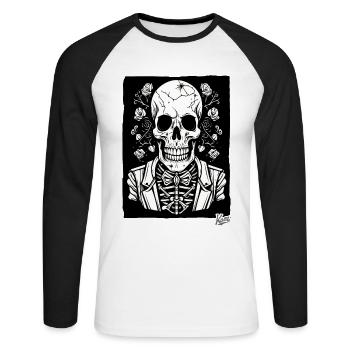 Happy Skeleton Skull Skull - Unisex Long Sleeve Baseball T-Shirt - white/black - Front - Nik (191cm)
