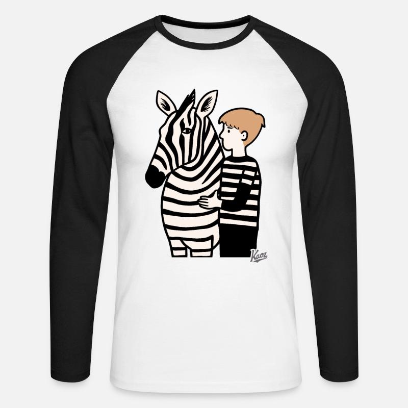 Junge mit Zebra - Unisex Baseballshirt langarm - Weiß/Schwarz
