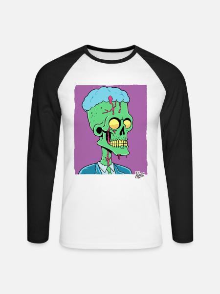 Green Zombie Punk Skull Manager - Unisex Long Sleeve Baseball T-Shirt - white/black