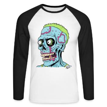 Crâne Punk Zombie Stupide Fou - T-shirt baseball manches longues Homme - blanc/noir - Devant - Nik (191cm)