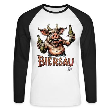 Alte Schule: Feiern wie eine Bier-Sau - Unisex Baseballshirt langarm - Weiß/Schwarz - Vorne - Nik (191cm)