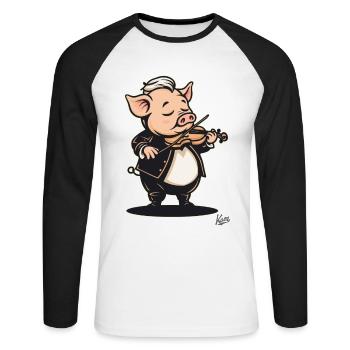 klassische Musik und ein Schwein mit Geige - Unisex Baseballshirt langarm - Weiß/Schwarz - Vorne - Nik (191cm)