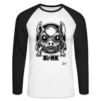 Giga Schwein Alien Mutant sagt Oink - Unisex Baseballshirt langarm - Weiß/Schwarz - Vorne - Nik (191cm)