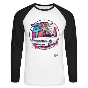 Color explosion: Owl and JDM Street Car - Unisex Long Sleeve Baseball T-Shirt - white/black - Front - Nik (191cm)