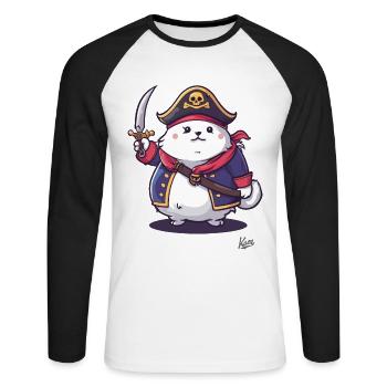 Fluffy Pet Pirate Cat - Unisex Long Sleeve Baseball T-Shirt - white/black - Front - Nik (191cm)