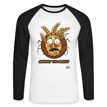 Against the Current: Cartoon Grain Face - Unisex Long Sleeve Baseball T-Shirt - white/black - Front - Nik (191cm)