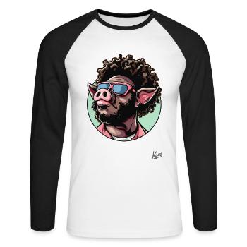 Funky Cool Afro Hair : Disco Pig - T-shirt baseball manches longues Homme - blanc/noir - Devant - Nik (191cm)