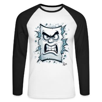 Angry face made of paper - Unisex Long Sleeve Baseball T-Shirt - white/black - Front - Nik (191cm)