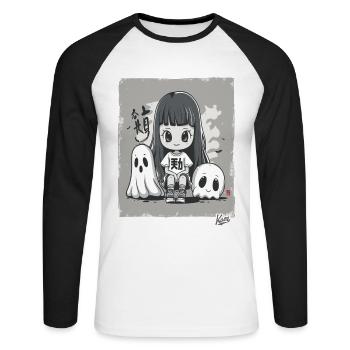 Jolie fille chibi du Japon et fantômes - T-shirt baseball manches longues Homme - blanc/noir - Devant - Nik (191cm)