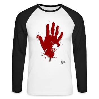 Couleur rouge Goutte à main - T-shirt baseball manches longues Homme - blanc/noir - Devant - Nik (191cm)