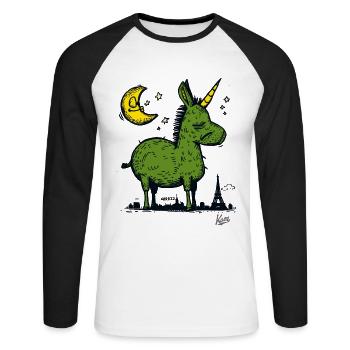 Schlaf Einhorn in Paris: Schlafmütze Pferd - Unisex Baseballshirt langarm - Weiß/Schwarz - Vorne - Nik (191cm)