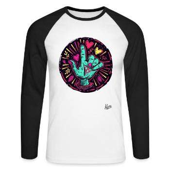 Old-School Retro Hand and Index Finger in the Air - Unisex Long Sleeve Baseball T-Shirt - white/black - Front - Nik (191cm)