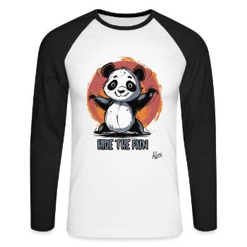 Hide the Pain: Cute Suffering Panda - Unisex Long Sleeve Baseball T-Shirt - white/black - Front - Nik (191cm)