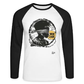 Spreng die Ketten! - Unisex Baseballshirt langarm - Weiß/Schwarz - Vorne - Nik (191cm)
