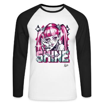 jolie fille brillant de diamants et de bijoux - T-shirt baseball manches longues Homme - blanc/noir - Devant - Nik (191cm)