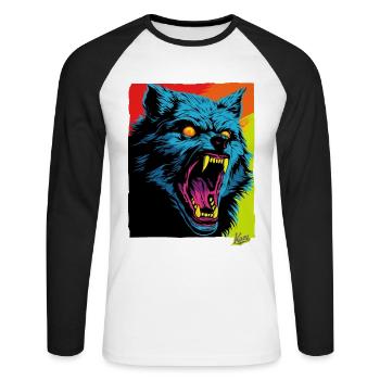 Loup en colère : Rage mordante - T-shirt baseball manches longues Homme - blanc/noir - Devant - Nik (191cm)