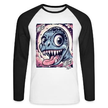Dragon Dinosaure Dino dit bonjour - T-shirt baseball manches longues Homme - blanc/noir - Devant - Nik (191cm)