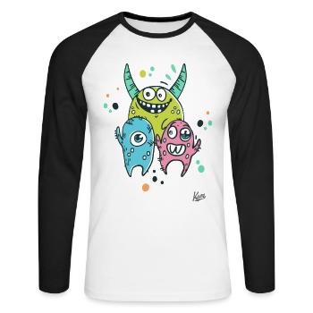Kleine bunte Monster-Freunde - Unisex Baseballshirt langarm - Weiß/Schwarz - Vorne - Nik (191cm)