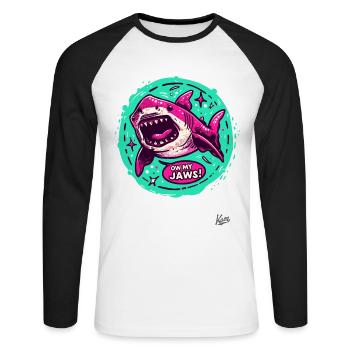 green pink shark, Oh my teeth - Unisex Long Sleeve Baseball T-Shirt - white/black - Front - Nik (191cm)