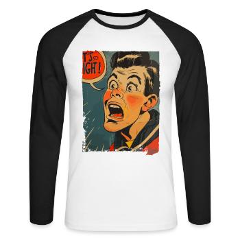 1950er Seemann Cartoon: Das ist so eng! - Unisex Baseballshirt langarm - Weiß/Schwarz - Vorne - Nik (191cm)