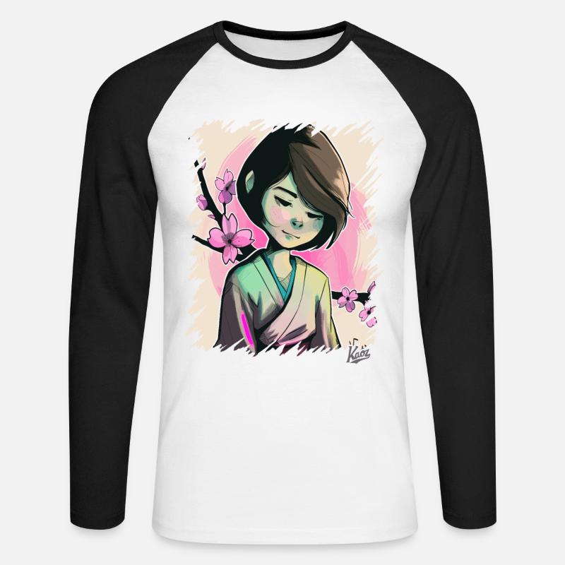 Das Japanische Sakura-Mädchen - Unisex Baseballshirt langarm - Weiß/Schwarz