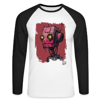 Red Sad Scrappy Scrap Robot - Unisex Long Sleeve Baseball T-Shirt - white/black - Front - Nik (191cm)