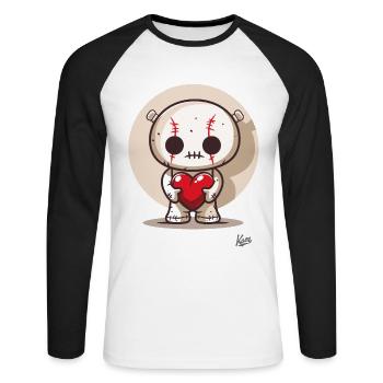 Mignonne poupée vaudou porte-bonheur avec cœur et amour - T-shirt baseball manches longues Homme - blanc/noir - Devant - Nik (191cm)