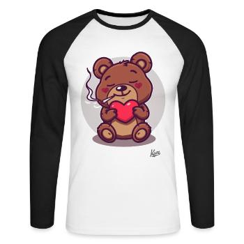 Cute lucky bear smoking relaxed with heart - Unisex Long Sleeve Baseball T-Shirt - white/black - Front - Nik (191cm)