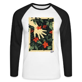 Style de propagande : La main sur les plantes au paradis - T-shirt baseball manches longues Homme - blanc/noir - Devant - Nik (191cm)
