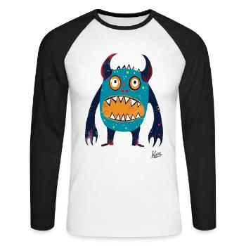 Lustiges, einfaches, fröhliches Monster - Unisex Baseballshirt langarm - Weiß/Schwarz - Vorne - Nik (191cm)