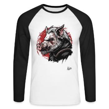 Le type mystique verrat-truie-cochon-sorcier - T-shirt baseball manches longues Homme - blanc/noir - Devant - Nik (191cm)