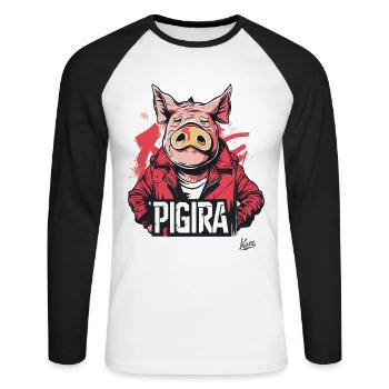 A-Kira : Parodie de film d’animation des années 90 – Pig the Pigira - T-shirt baseball manches longues Homme - blanc/noir - Devant - Nik (191cm)