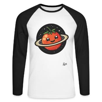 Planète tomate heureuse dans l’espace - T-shirt baseball manches longues Homme - blanc/noir - Devant - Nik (191cm)