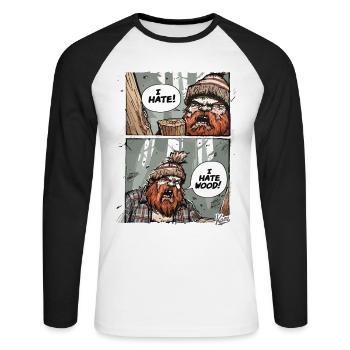 Annoyed angry lumberjack – I hate wood - Unisex Long Sleeve Baseball T-Shirt - white/black - Front - Nik (191cm)
