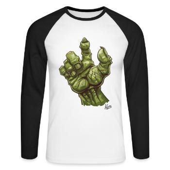 Main massive d’Orc Vert ou de Monstre Ogre - T-shirt baseball manches longues Homme - blanc/noir - Devant - Nik (191cm)