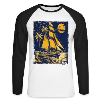 Voilier bleu et jaune - T-shirt baseball manches longues Homme - blanc/noir - Devant - Nik (191cm)