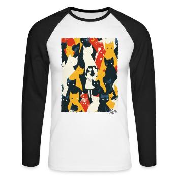 Lady Abstract Art with Cats - Unisex Long Sleeve Baseball T-Shirt - white/black - Front - Nik (191cm)