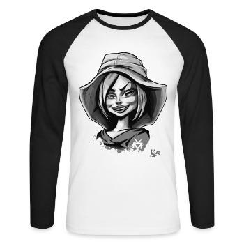 Influencer Schönheit Cartoon Mädchen - Unisex Baseballshirt langarm - Weiß/Schwarz - Vorne - Nik (191cm)