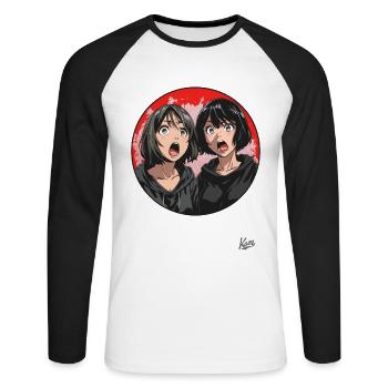 Zwei erstaunte Cartoon-Mädchen - Unisex Baseballshirt langarm - Weiß/Schwarz - Vorne - Nik (191cm)