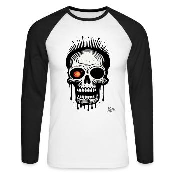 So Freaky: Lachender Totenkopf - Unisex Baseballshirt langarm - Weiß/Schwarz - Vorne - Nik (191cm)