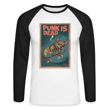 Skateboard Zombie Dog : Punk est mort - T-shirt baseball manches longues Homme - blanc/noir - Devant - Nik (191cm)