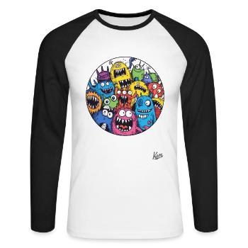 Funny Monster Friends - Unisex Long Sleeve Baseball T-Shirt - white/black - Front - Nik (191cm)