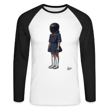 Écolière avec casque - T-shirt baseball manches longues Homme - blanc/noir - Devant - Nik (191cm)