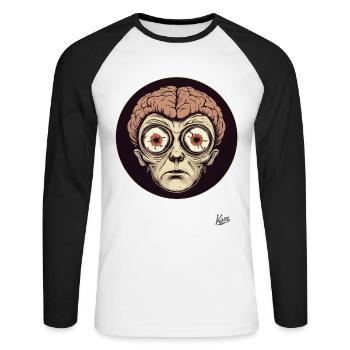 Creepy portrait with big eyes and brain - Unisex Long Sleeve Baseball T-Shirt - white/black - Front - Nik (191cm)