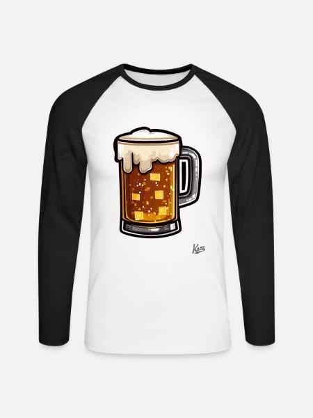 Pixel Bierkrug mit Schaum - Unisex Baseballshirt langarm - Weiß/Schwarz