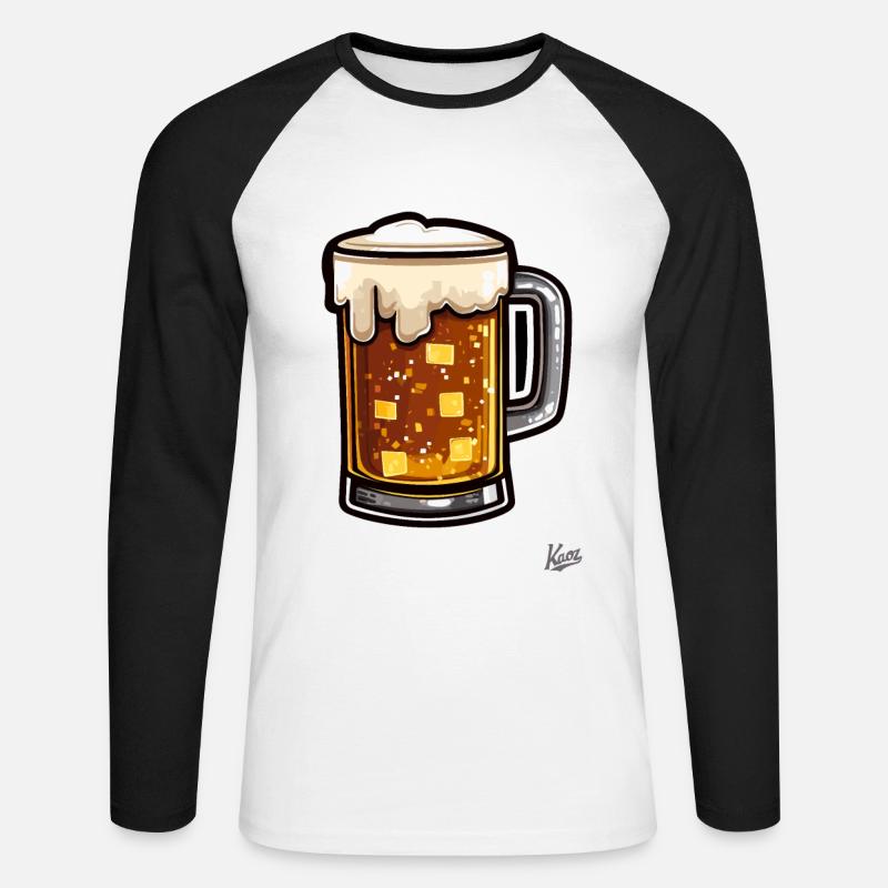 Pixel Bierkrug mit Schaum - Unisex Baseballshirt langarm - Weiß/Schwarz