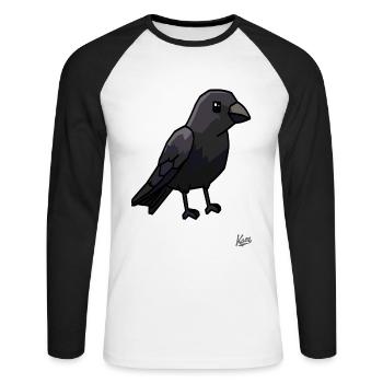Corbeau de dessin animé noir mignon - T-shirt baseball manches longues Homme - blanc/noir - Devant - Nik (191cm)