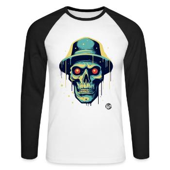Drôle cool crâne avec chapeau - T-shirt baseball manches longues Homme - blanc/noir - Devant - Nik (191cm)