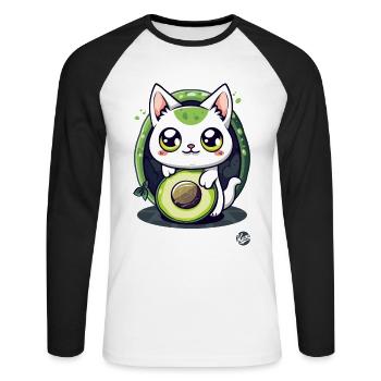Avocato: Die süßeste Katze trifft Avocado - Unisex Baseballshirt langarm - Weiß/Schwarz - Vorne - Nik (191cm)