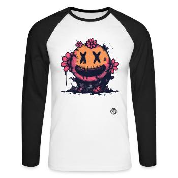 Drôle X-Eyes Horreur Fleur - T-shirt baseball manches longues Homme - blanc/noir - Devant - Nik (191cm)